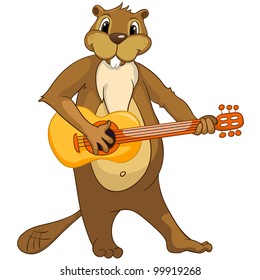 Personagem de desenho animado castor engraçado isolado no fundo branco. Vetor