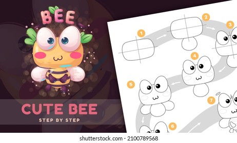 Caricatura del personaje de la abeja graciosa - tutorial de dibujo fácil