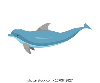 Cartoon Character Funny Big Dolphin on a White Ocean Mammal Concept Element Flat Design Style. Vector illustration