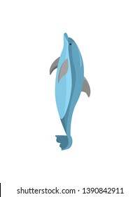 Cartoon Character Funny Dolphin on a White Quirky Ocean Mammal Concept Element Flat Design Style. Vector illustration