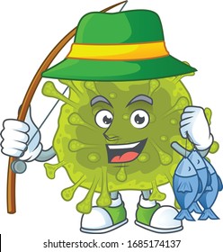 Cartoon character of funny Fishing coronavirus spread