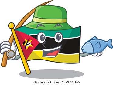 Cartoon character of funny Fishing flag mozambique design