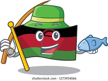 Cartoon character of funny Fishing flag malawi design