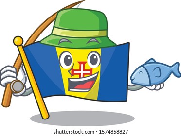 Cartoon character of funny Fishing flag madeira design