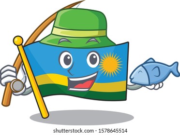 Cartoon character of funny Fishing flag rwanda design