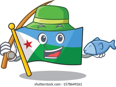 Cartoon character of funny Fishing flag djibouti design