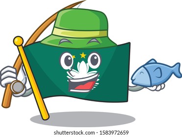 Cartoon character of funny Fishing flag macau design
