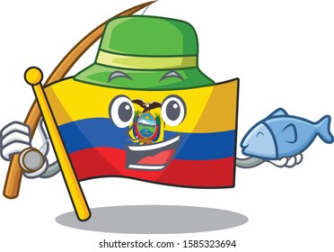 Cartoon character of funny Fishing flag ecuador design