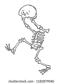 Cartoon character. Funny headless skeleton with skull in his hands. Colorind page.