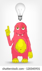Cartoon Character Funny Monster Isolated on Grey Gradient Background. Idea. Vector EPS 10.