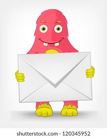 Cartoon Character Funny Monster Isolated on Grey Gradient Background. Postman. Vector EPS 10.