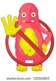 Cartoon Character Funny Monster Isolated on Grey Gradient Background. Stop. Vector EPS 10.