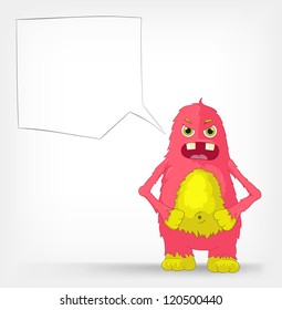 Cartoon Character Funny Monster Isolated on Grey Gradient Background. Engry. Vector EPS 10.
