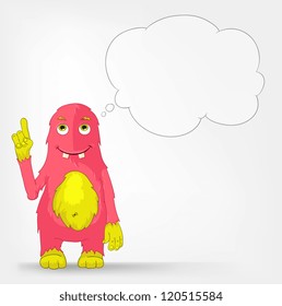 Cartoon Character Funny Monster Isolated on Grey Gradient Background. Idea. Vector EPS 10.