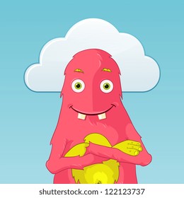 Caricatura Cartoon Character Funny Monster aislado en fondo gradiente gris. EPS vectorial 10.