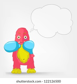 Cartoon Character Funny Monster Isolated on Grey Gradient Background. Box. Vector EPS 10.