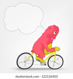 Cartoon Character Funny Monster Isolated on Grey Gradient Background. Biker. Vector EPS 10.