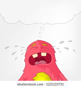 Cartoon Character Funny Monster sobre fondo gradiente gris. Llora. EPS vectorial 10.
