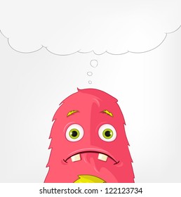 Cartoon Character Funny Monster auf grauem Farbverlauf-Hintergrund. Engry. Vektor EPS10.