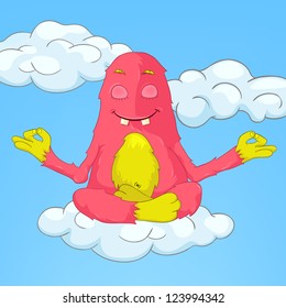 Cartoon Character Funny Monster. Yoga. Vector Illustration. EPS 10.