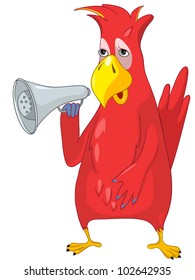 Cartoon Character Funny Parrot Isolated on White Background. Speacker. Vector EPS 10.