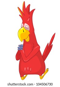 Cartoon Character Funny Parrot Isolated on White Background. Prey. Vector EPS 10.