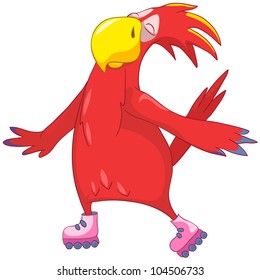 Cartoon Character Funny Parrot Isolated on White Background. Roller. Vector EPS 10.