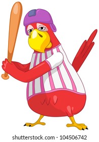 Cartoon Character Funny Parrot Isolated on White Background. Baseball. Vector EPS 10.