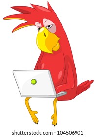 Cartoon Character Funny Parrot Isolated on White Background. Coder. Vector EPS 10.
