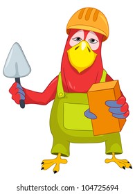 Cartoon Character Funny Parrot Isolated on White Background. Violinist. Vector EPS 10.