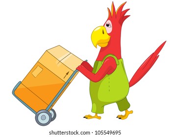 Cartoon Character Funny Parrot Isolated on White Background. Worker. Vector EPS 10.