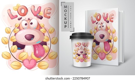 Cartoon character funny puppy dog - poster and merchandising.
