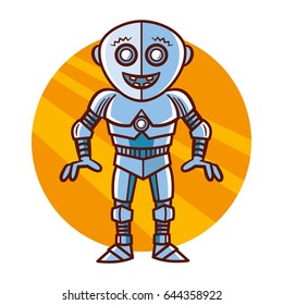 Cartoon Character funny Robot Sticker Vector Illustration