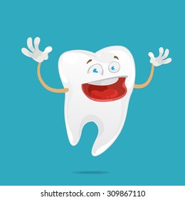 cartoon character funny tooth on blue background