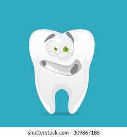 cartoon character funny tooth on blue background