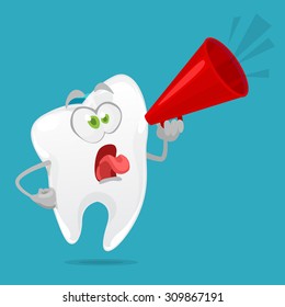 cartoon character funny tooth on blue background