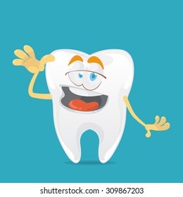 cartoon character funny tooth on blue background