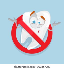 cartoon character funny tooth on blue background