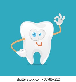 cartoon character funny tooth on blue background