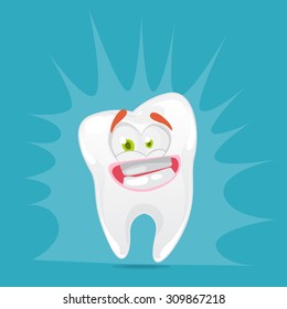 cartoon character funny tooth on blue background