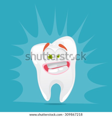 cartoon character funny tooth on blue background