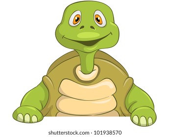 Cartoon Character Funny Turtle Isolated on White Background. Look Out. Vector EPS 10.