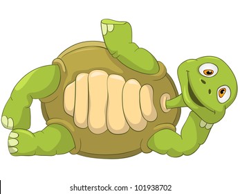 Cartoon Character Funny Turtle Isolated on White Background. Lie. Vector EPS 10.