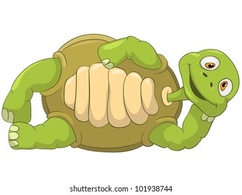 Cartoon Character Funny Turtle Isolated on White Background. Lie. Vector EPS 10.
