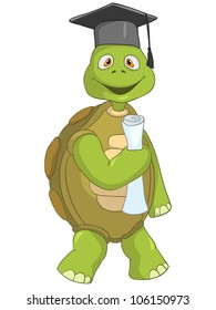 Cartoon Character Funny Turtle Isolated on White Background. Student. Vector EPS 10.