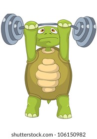 Cartoon Character Funny Turtle Isolated on White Background. Gym. Vector EPS 10.