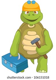 Cartoon Character Funny Turtle Isolated on White Background. Contractor. Vector EPS 10.