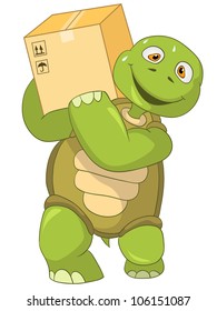 Cartoon Character Funny Turtle Isolated on White Background. Worker. Vector EPS 10.