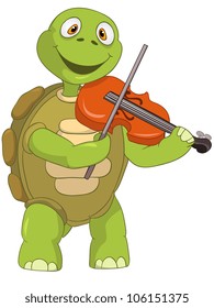 Cartoon Character Funny Turtle Isolated on White Background. Violinist. Vector EPS 10.