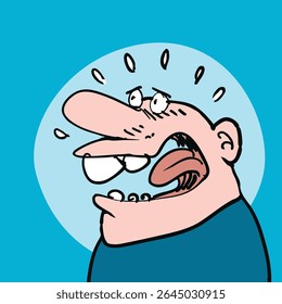cartoon character funny vector illustration, a man who is anxious and very open-mouthed